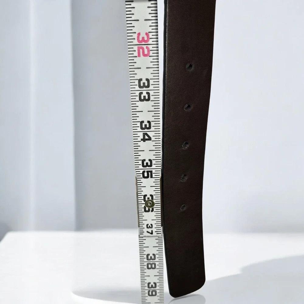 Designer Style Leather Belt (USA) Silver Tone Buckle‎ (Italy) Women Size 36 90